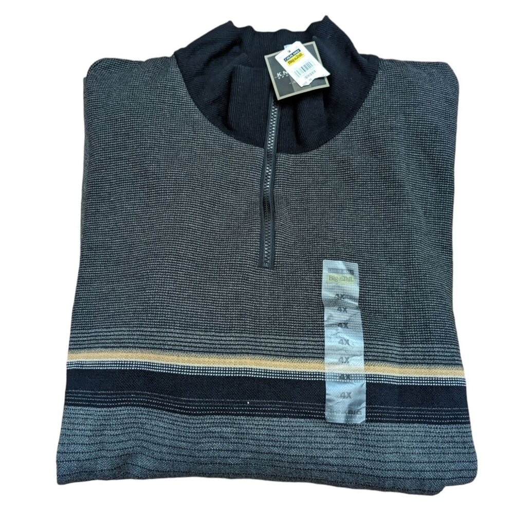 Knights Sportswear Black Gray Stripe Mock Neck Quarter-Zip Sweatshirt Size Big4X